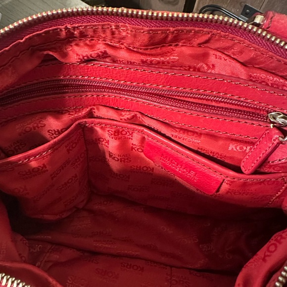 Michael Kors Cherry Red Shoulder Bag Gold Accent features - Picture 8 of 12